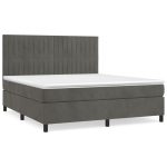 Pat box spring cu saltea, gri închis, 180×200 cm, catifea