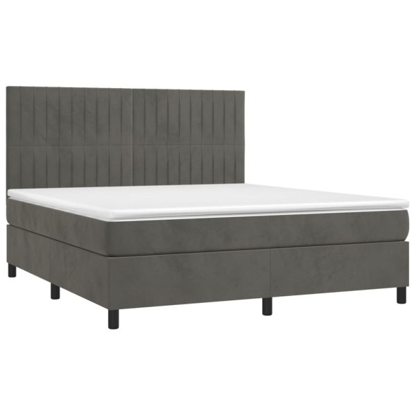 Pat box spring cu saltea, gri închis, 180×200 cm, catifea