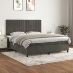 Pat box spring cu saltea, gri închis, 180×200 cm, catifea