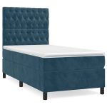 Pat box spring cu saltea, albastru închis, 100×200 cm, catifea