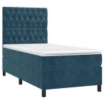 Pat box spring cu saltea, albastru închis, 100×200 cm, catifea