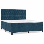 Pat box spring cu saltea, albastru închis, 160×200 cm, catifea