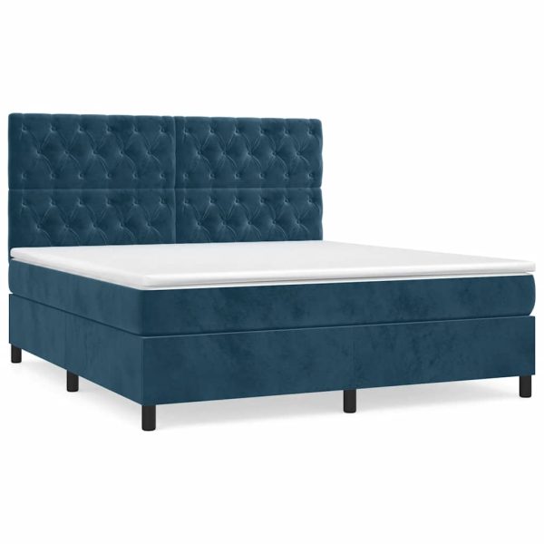 Pat box spring cu saltea, albastru închis, 160×200 cm, catifea