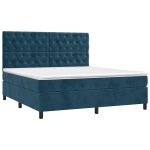 Pat box spring cu saltea, albastru închis, 160×200 cm, catifea