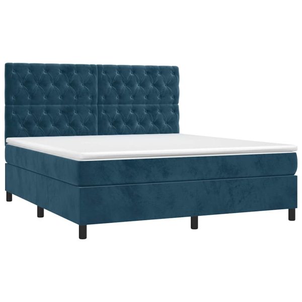 Pat box spring cu saltea, albastru închis, 160×200 cm, catifea
