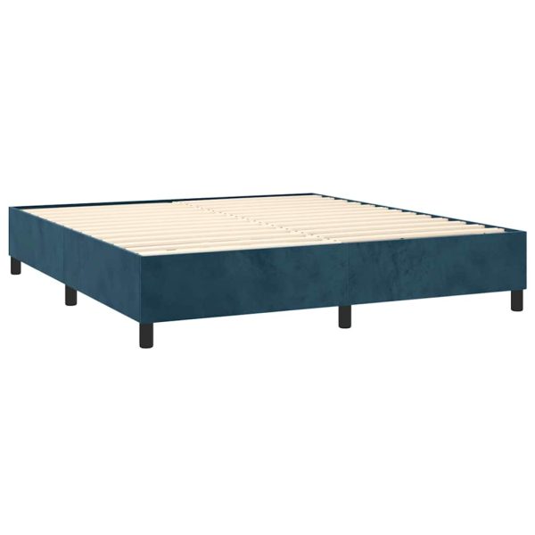 Pat box spring cu saltea, albastru închis, 160×200 cm, catifea