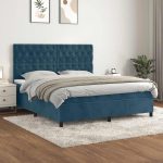 Pat box spring cu saltea, albastru închis, 160×200 cm, catifea
