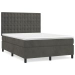 Pat box spring cu saltea, gri închis, 140×190 cm, catifea