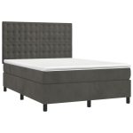 Pat box spring cu saltea, gri închis, 140×190 cm, catifea