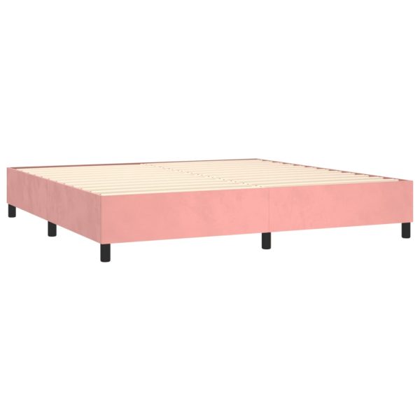 Pat box spring cu saltea, roz, 200×200 cm, catifea