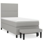 Pat box spring cu saltea, gri deschis, 80×200 cm, textil