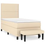 Pat box spring cu saltea, crem, 80×200 cm, textil