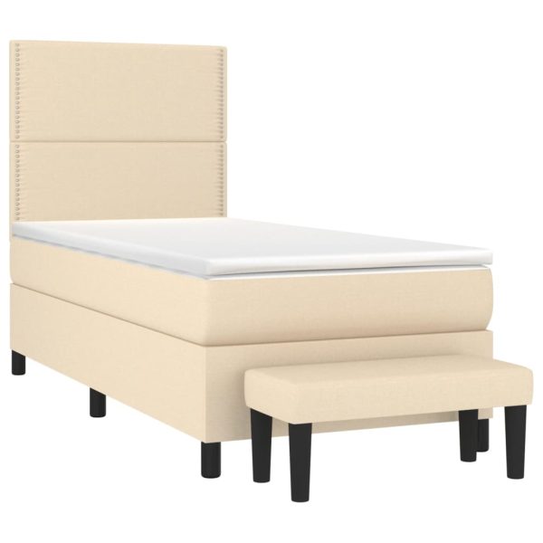 Pat box spring cu saltea, crem, 80×200 cm, textil