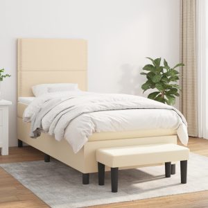 Pat box spring cu saltea, crem, 80×200 cm, textil