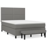 Pat box spring cu saltea, gri închis, 140×190 cm, textil