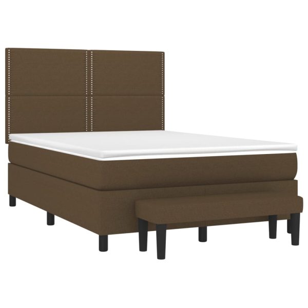 Pat box spring cu saltea, maro închis, 140×200 cm, textil