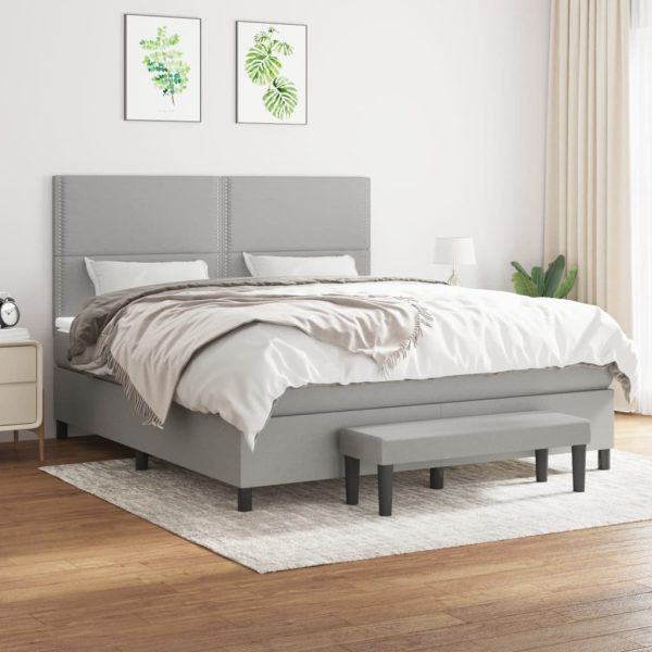 Pat continental cu saltea, gri deschis, 160×200 cm, textil