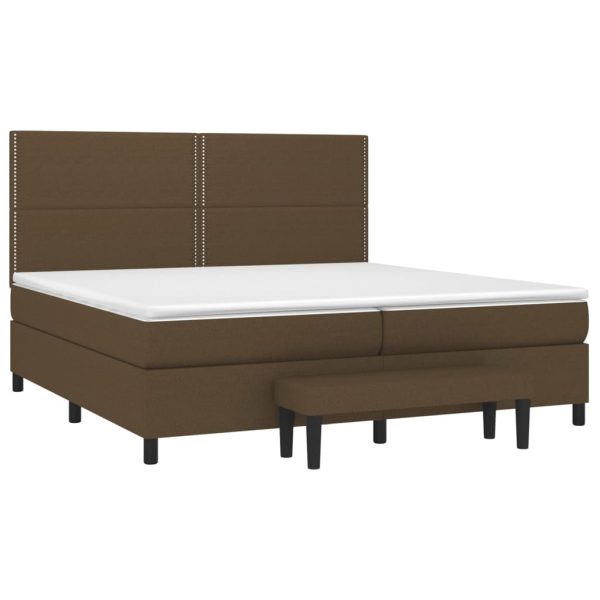 Pat box spring cu saltea, maro închis, 200×200 cm, textil