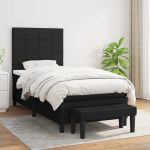 Pat box spring cu saltea, negru, 90×200 cm, textil