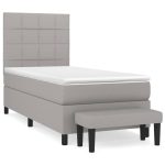 Pat box spring cu saltea, gri deschis, 100×200 cm, textil