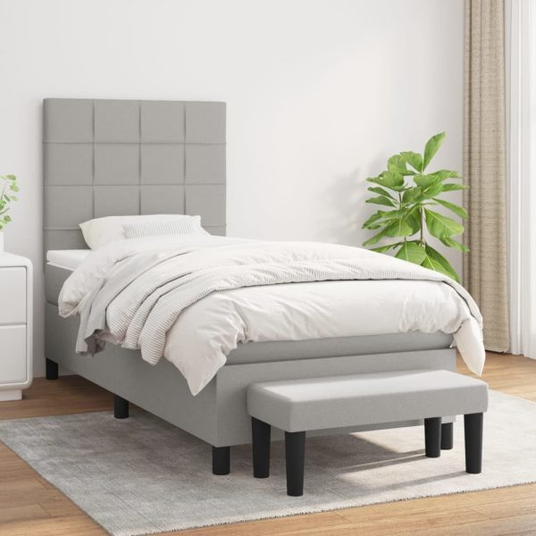 Pat box spring cu saltea, gri deschis, 100×200 cm, textil