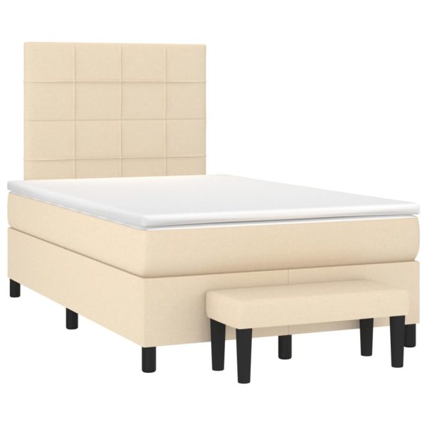 Pat box spring cu saltea, crem, 120×200 cm, textil