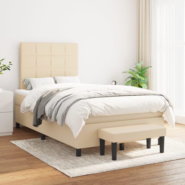 Pat box spring cu saltea, crem, 120×200 cm, textil