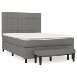 Pat box spring cu saltea, gri închis, 140×190 cm, textil