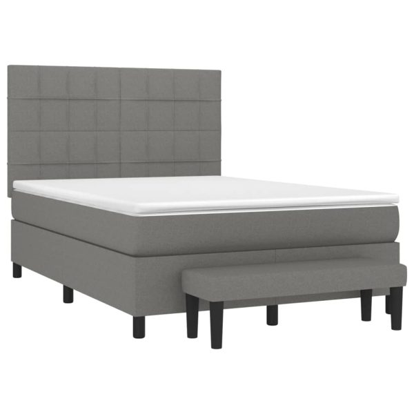 Pat box spring cu saltea, gri închis, 140×190 cm, textil