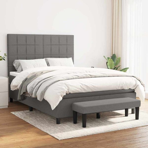Pat box spring cu saltea, gri închis, 140×190 cm, textil
