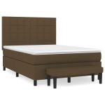 Pat box spring cu saltea, maro închis, 140×200 cm, textil