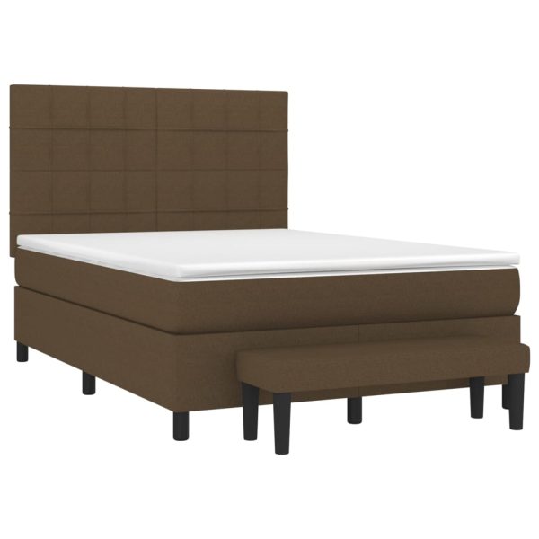 Pat box spring cu saltea, maro închis, 140×200 cm, textil