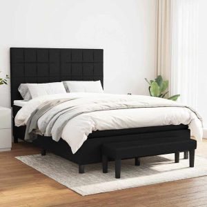 Pat box spring cu saltea, negru, 140×200 cm, textil