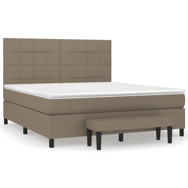 Pat box spring cu saltea, gri taupe, 160×200 cm material textil