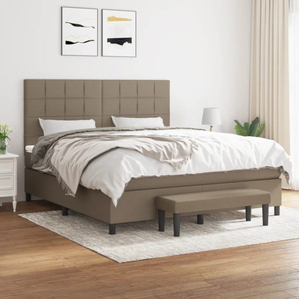 Pat box spring cu saltea, gri taupe, 160×200 cm material textil
