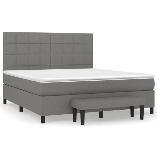 Pat box spring cu saltea, gri închis, 180×200 cm, textil