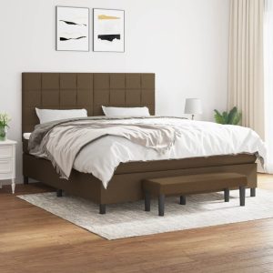 Pat continental cu saltea maro închis 180x200cm material textil