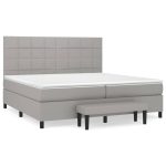 Pat box spring cu saltea, gri deschis, 200×200 cm, textil