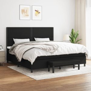 Pat box spring cu saltea, negru, 200×200 cm, textil