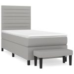 Pat box spring cu saltea, gri deschis, 90×190 cm, textil