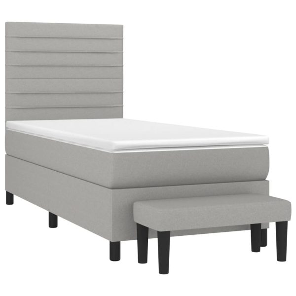 Pat box spring cu saltea, gri deschis, 90×190 cm, textil