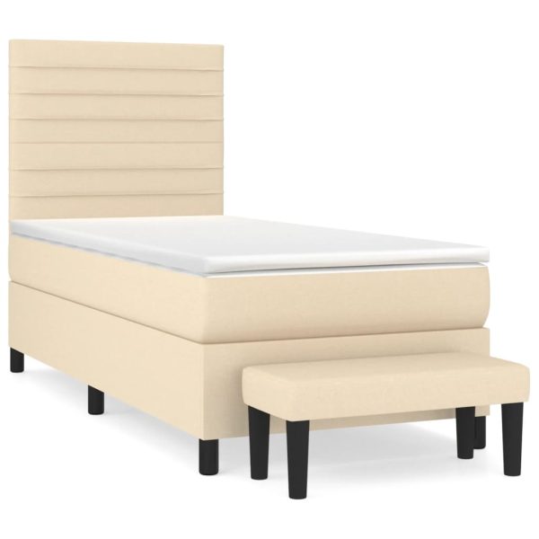 Pat box spring cu saltea, crem, 90×190 cm, textil