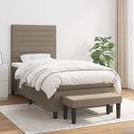 Pat box spring cu saltea, gri taupe, 90×200 cm, textil