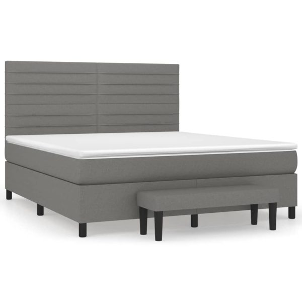 Pat box spring cu saltea, gri închis, 180×200 cm, textil