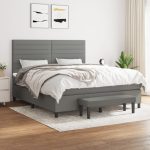 Pat box spring cu saltea, gri închis, 180×200 cm, textil