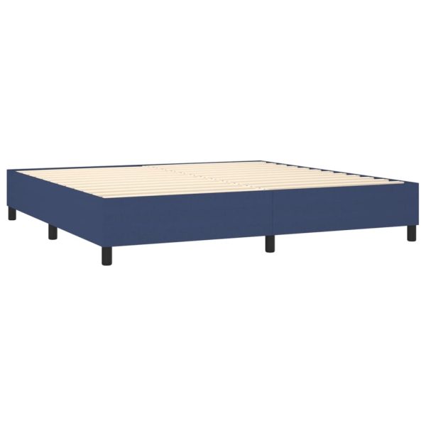 Pat box spring cu saltea, albastru, 200×200 cm, textil