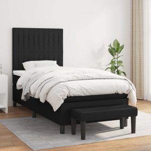Pat box spring cu saltea, negru, 80×200 cm, textil