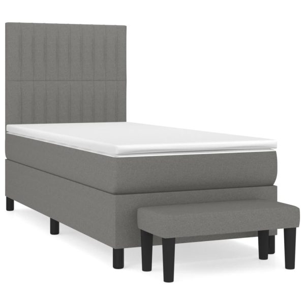 Pat box spring cu saltea, gri închis, 90×190 cm, textil