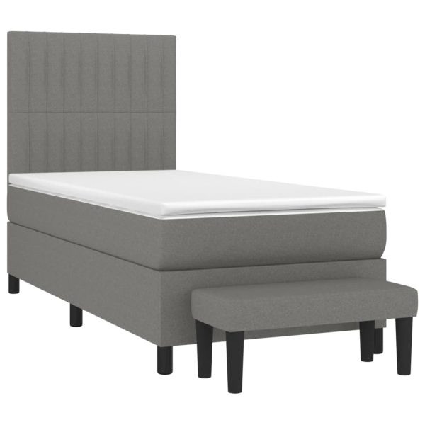 Pat box spring cu saltea, gri închis, 90×190 cm, textil