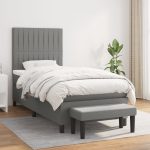 Pat box spring cu saltea, gri închis, 90×200 cm, textil